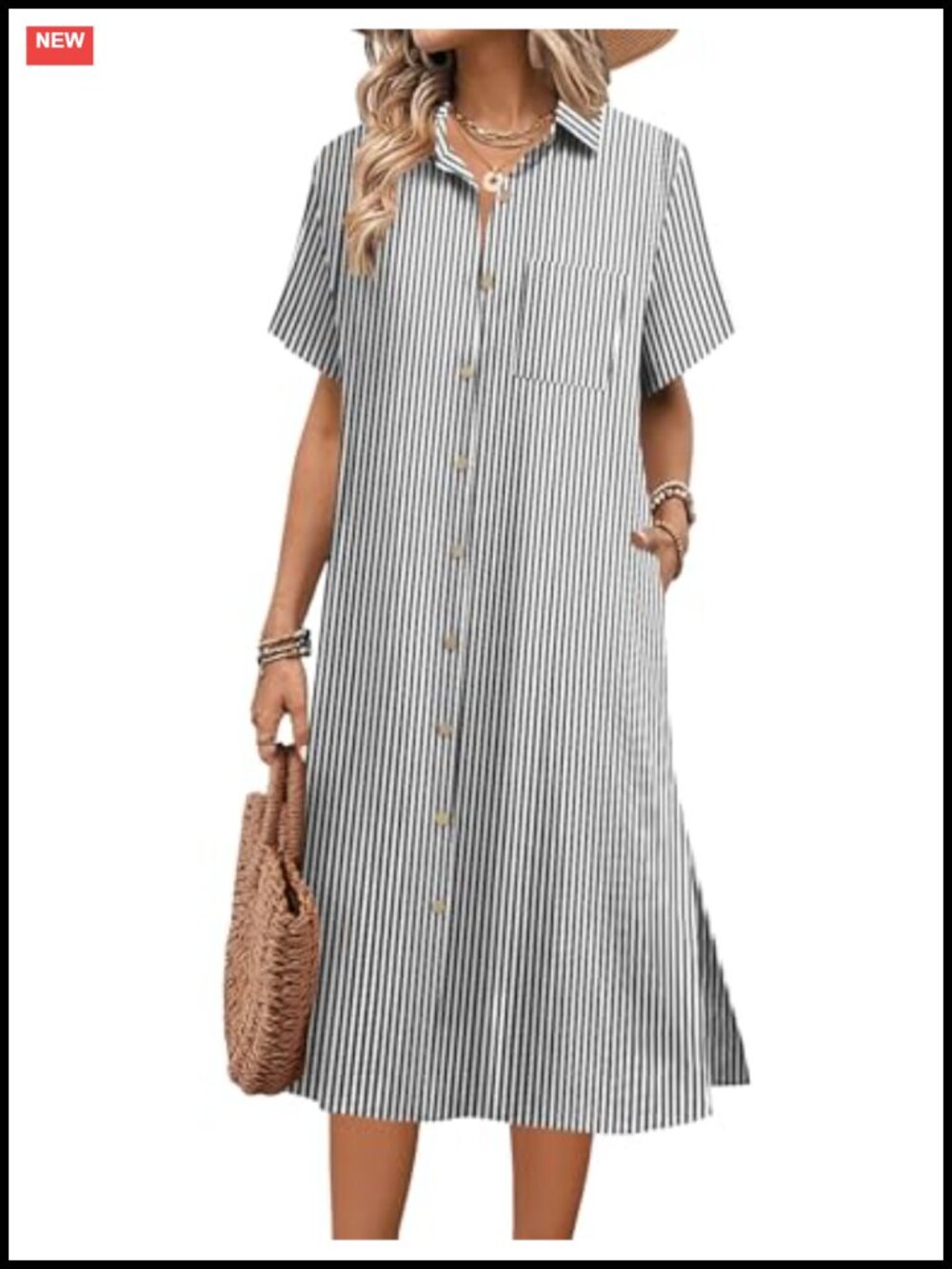 Women's Midi Shirt Dress Short Sleeve Button Down Casual Beach Cover Up with